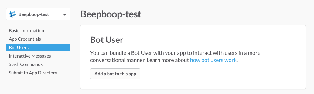 Create a bot user for your app